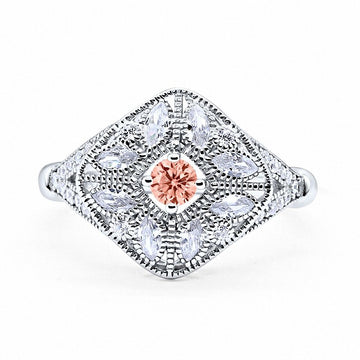 Art Deco Ring Marquise Filigree Simulated Morganite CZ 925 Sterling Silver